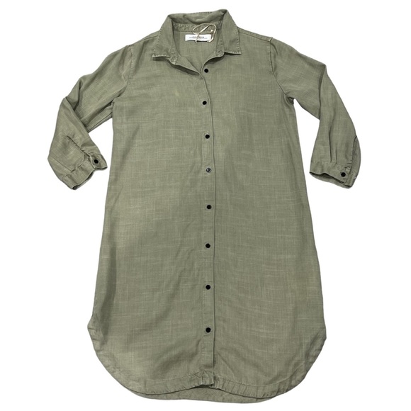 Zara Military Army Green  Tencel Chambray 3/4 Sleeve Button Down Beach Tunic 💜 - Picture 8 of 12